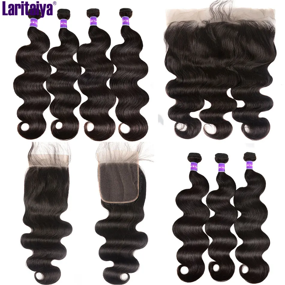 Laritaiya Indian Body Wave Bundles With Frontal 100% Human Hair Body Wave Bundles With Closure Lace Frontal With Bundles