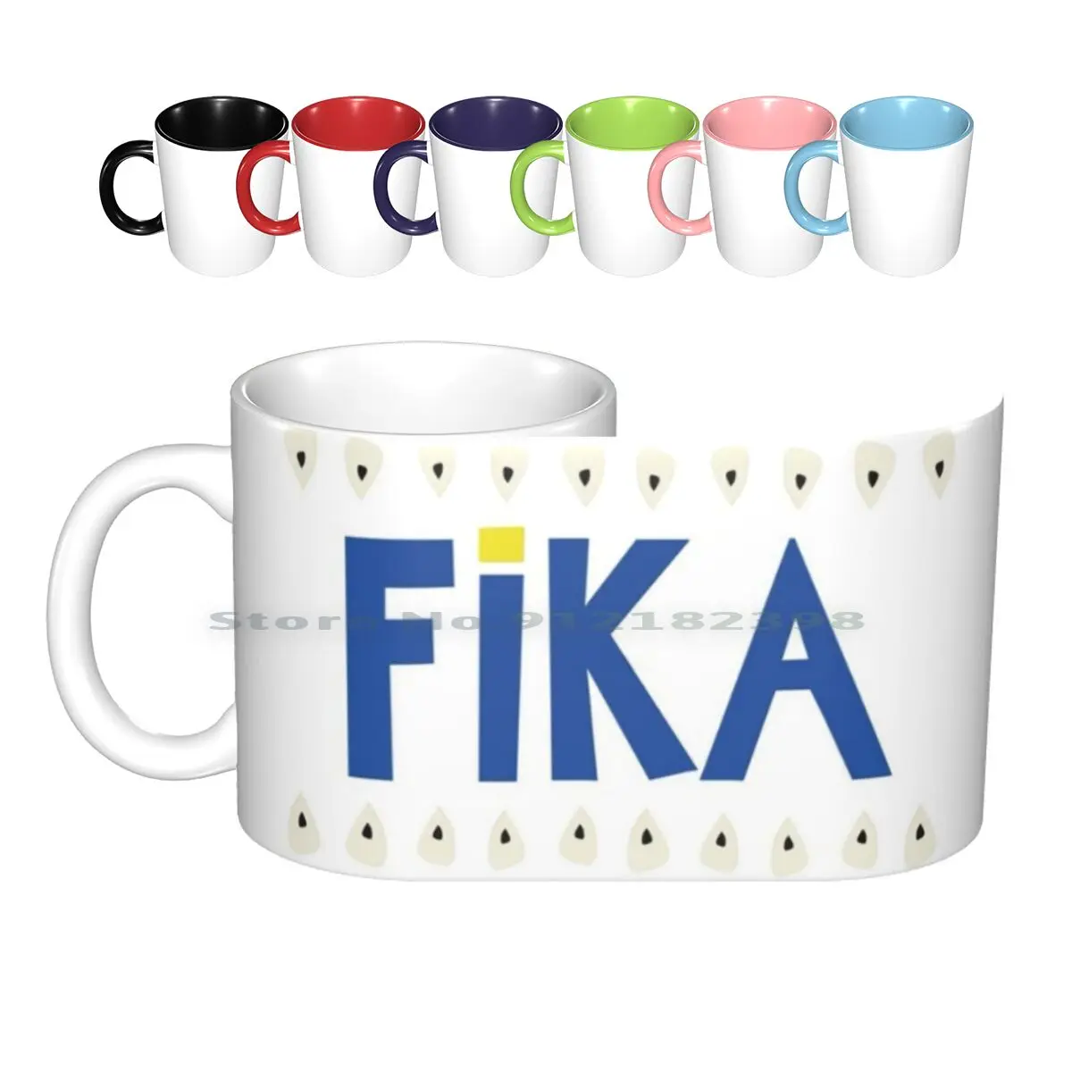 Fika Dotted Ceramic Mugs Coffee Cups Milk Tea Mug Fika Coffee Tea Break Typography Collage Retro Vintage Scandinavian Swedish