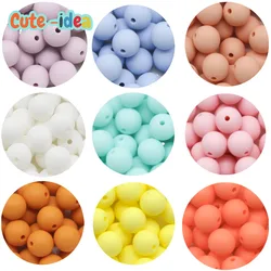 Cute-idea-50 piezas de cuentas redondas de silicona para bebé, juguetes de dentición seguros de 12mm, cadena para chupete, pulsera, mordedor, producto para bebé de grado alimenticio