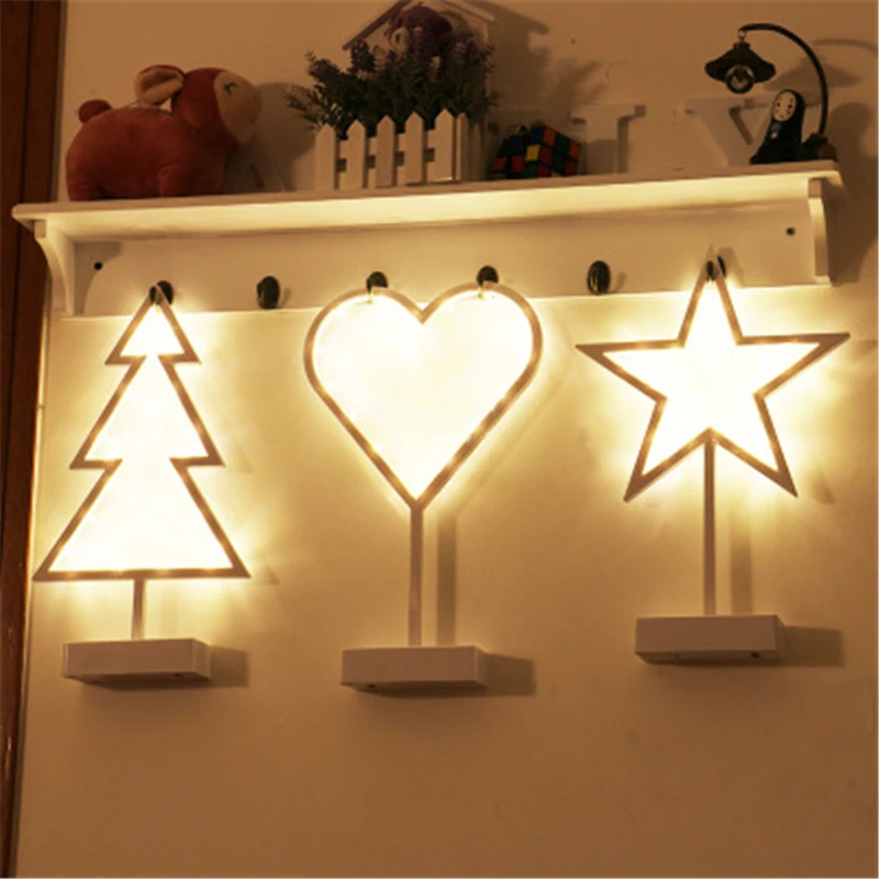 Hot Sale Romantic LED Modeling Light Star Heart Christmas Tree Christmas Room Home Decoration Desktop Night Lamp Ornament