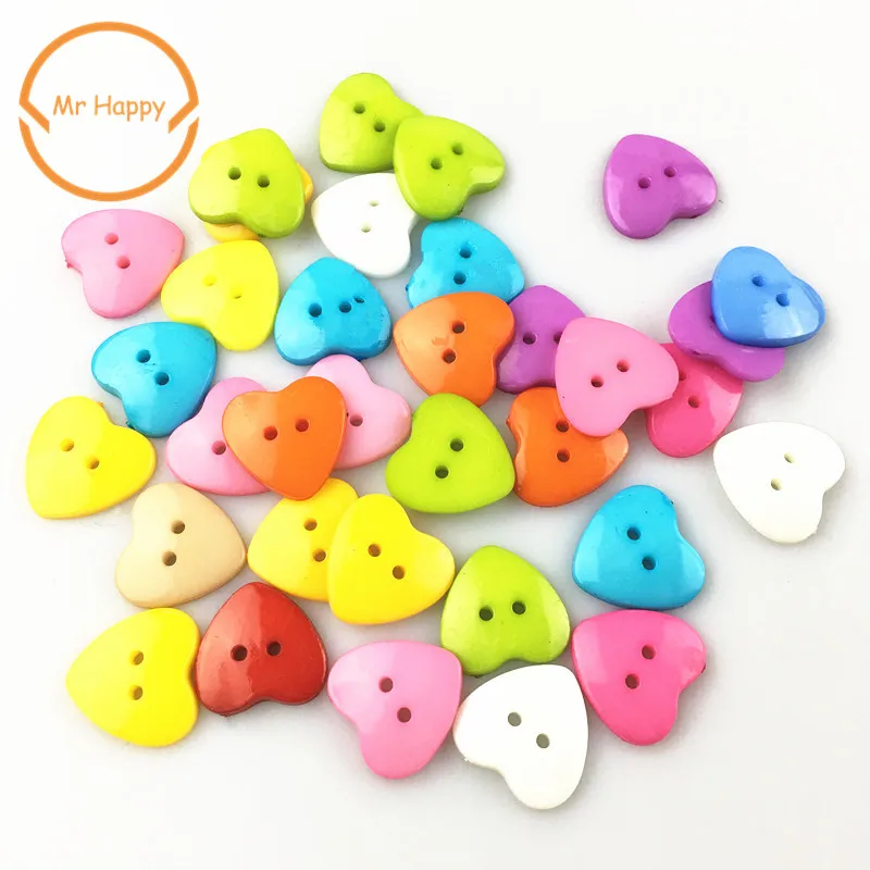 30pcs 20mm Big Heart Mixed Colors two holes Resin Buttons for Sewing or Scrapbooking