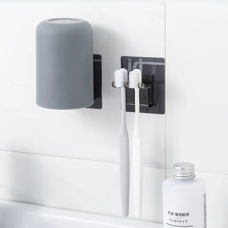 Plastic Toothbrush Holder Sticker Bracket On Wall With 300ml Mouthwash Gargle Cup Home Storage Bathroom Accessories Organizer