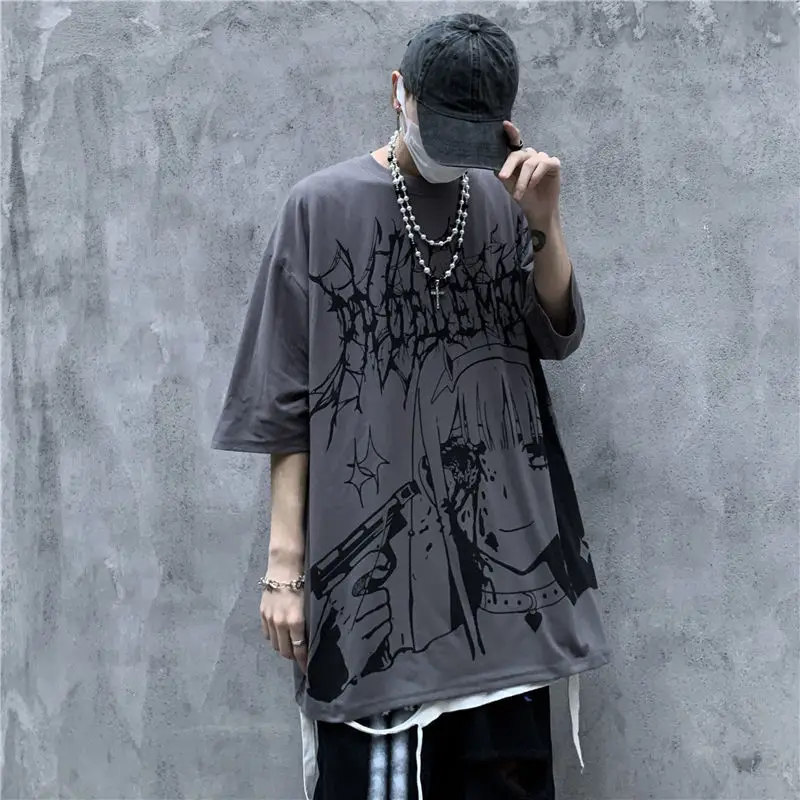 QWEEK Gothic Dark Anime T-shirt Graphic T Shirt Streetwear Manga Vintage Japanese Harajuku Gothic Goth Tee Shirt Top 2021 Kpop