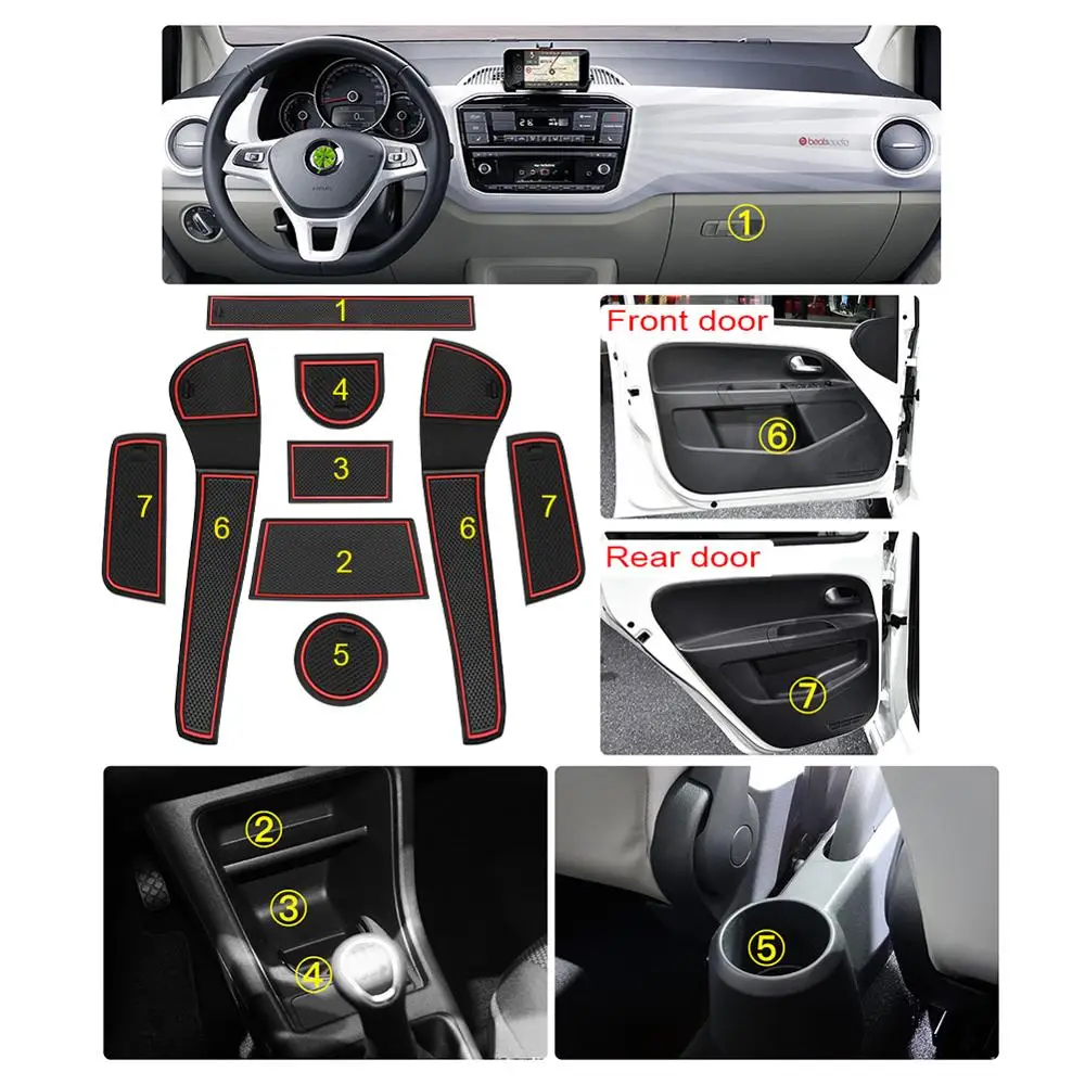 LFOTPP Door Groove Mat for VW Up/Seat Mii/Skoda Citigo 2013-2021 Car Anti-slip Mat Rubber Gate Slot Pads Seat Mii Accessories