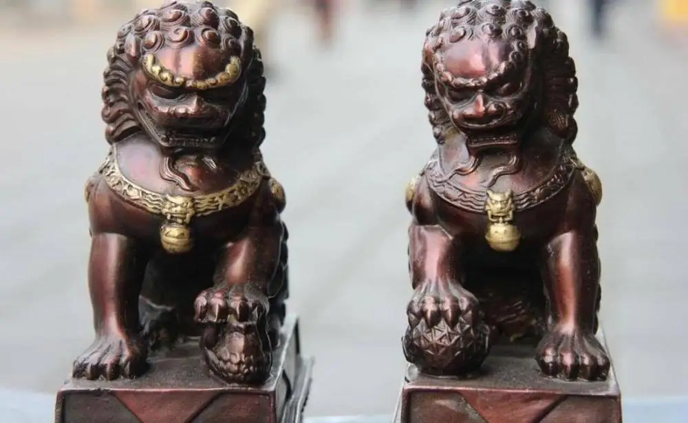 8 Royal Palace Copper Bronze Feng Shui Evil Bei jing Door Fu Foo Dog Lion Pair