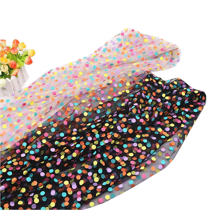 CheerBows 1yard/pcTulle Mesh Fabric Printed Colorful Dots Soft Gauze Fabric for Needlework Clothing DIY Girls Skirts Hair Clips