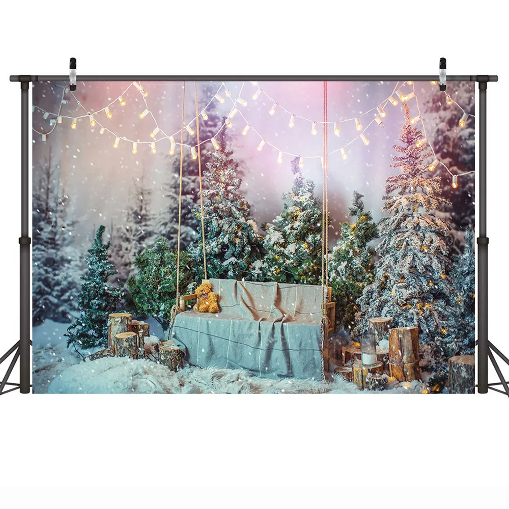 خلفية عيد الميلاد شجرة عيد الميلاد بريق الدب خلفية الشتاء ندفة الثلج الوليد صورة خلفية لدعائم استوديو الصور