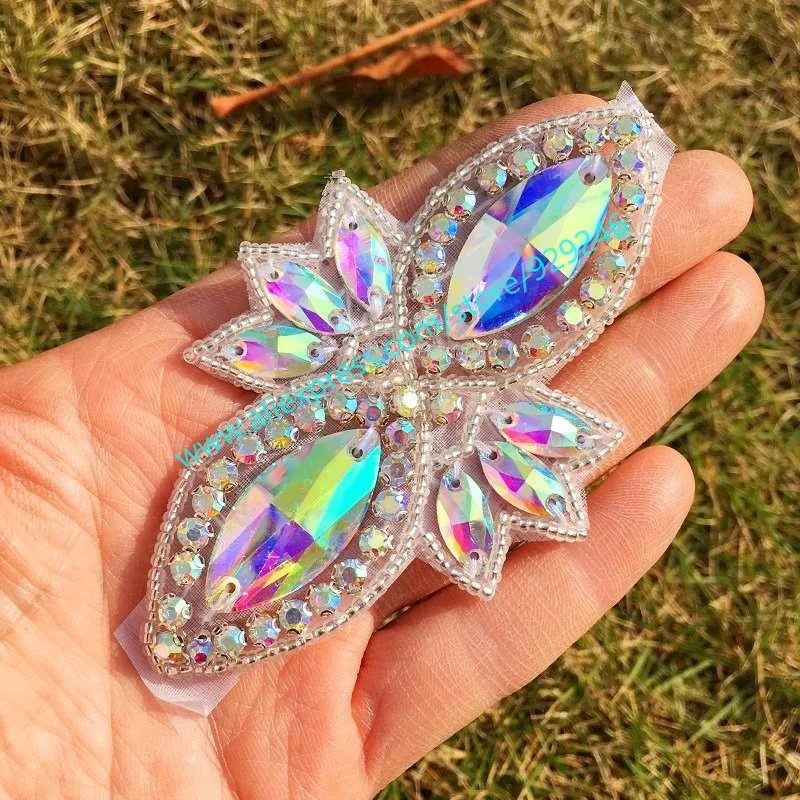 fancy big AB glass crystal butterfly trims for hairdress shiny rhinestone applique for gown dress beautiful garment accessory