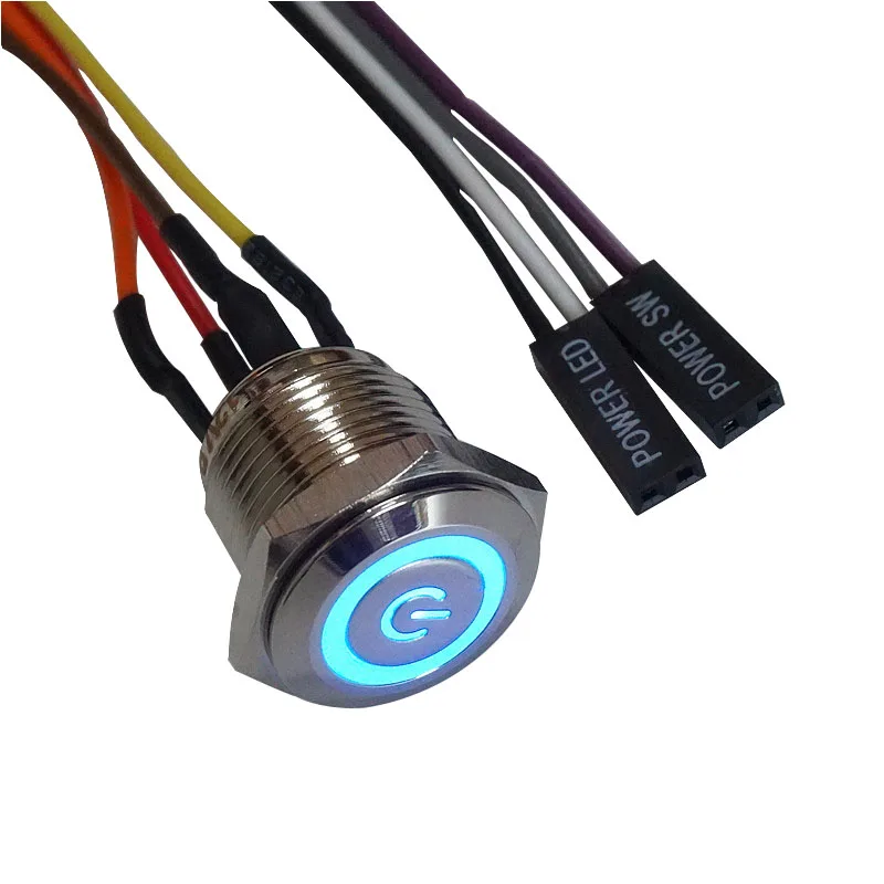 12mm 16mm PC Power Switch Host Start Restart LED Metal Button with 50cm DuPont Line