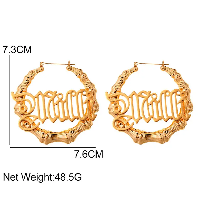 Punk Hip Hop Big Bamboo Circle Hoop Earrings For Women Gold Sliver Color Large Babygirl Queen Letter Earrings Fashion Jewelry