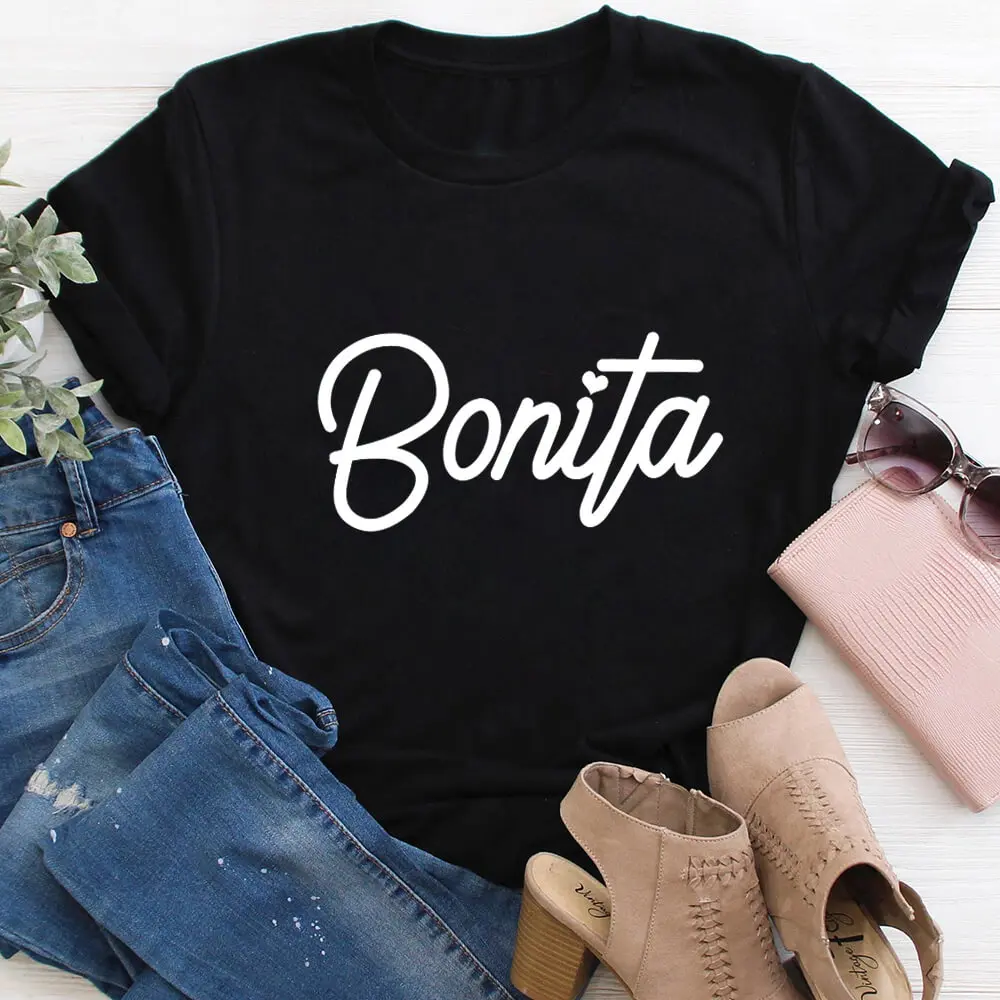 

Bonita 100%Cotton Women Tshirt Spanish Shirts Morena Summer Casual O-Neck Pullovers Short Sleeve Top Latina Gift Chula Tee