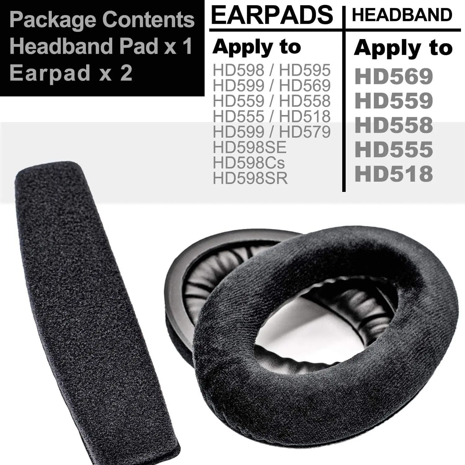 Cuffie auricolari HD598 compatibili con cuffie HD 598, HD 598SE, HD 598CS, HD 515, HD 555, HD 595, HD 518 (nero)