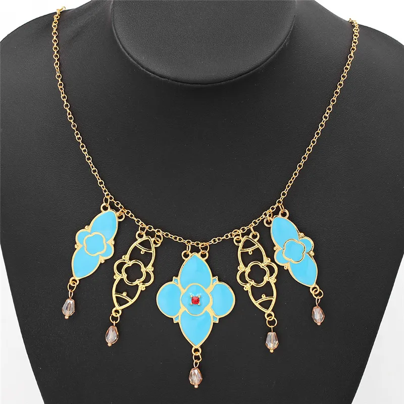 1 Set Necklace Women Cosplay Resin Pendants Princess Jasmine Necklace Women Gifts Halloween Gift Gold Color Necklace