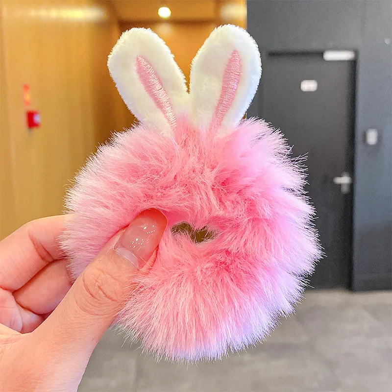 Christmas Fur Fluffy Hair Rings Imitation Rabbit Fur Rabbit Ears Elastic Hair Bands Girls Plush Scrunchies For Hair Accessories