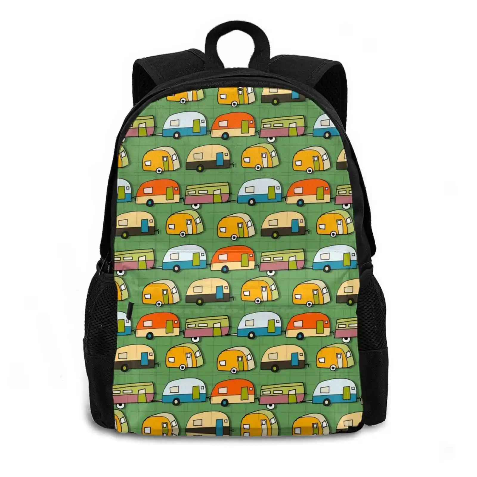 Retro S Green #midcenturymodern Bag Backpack For Men Women Girls Teenage Black Pattern Retro Trailers Retro S Future Futurism