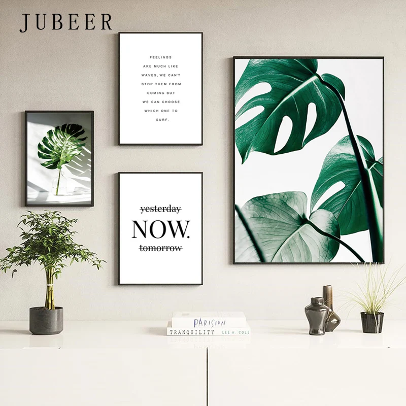 Nordic Moderno Simple Poster Canvas Art Print Wall Pictures for Living Room Monstera Leaf Letter Decoration Painting Fall Decor