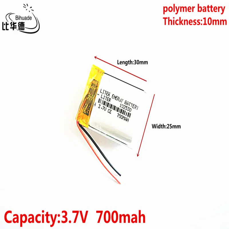 Liter energy battery 3.7V 700MAH 102530 Lithium Polymer LiPo Rechargeable Battery For Mp3 headphone PAD DVD bluetooth camera