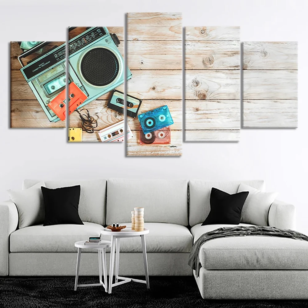 

5 Pieces Wall Art Canvas Painting Radio Cassette Player Multi Poster Home Decoration Modular Pictures Modern Living Room
