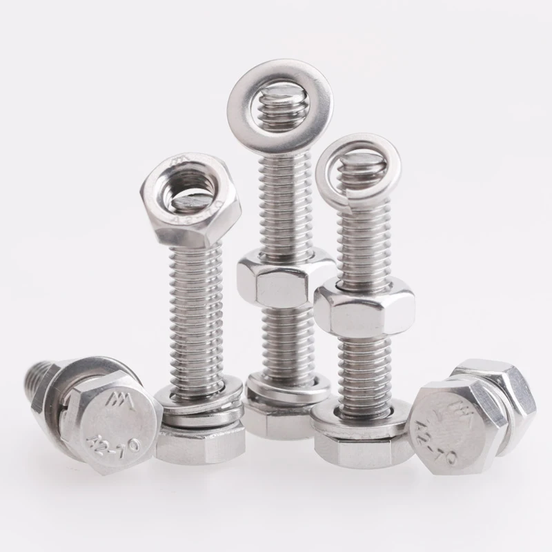 304 Stainless Steel Hex Head Screws Nuts Flat Washers Lock Washers Kits Hexagon Bolts Set M3 M4 M5 M6 M8 M10 M12 M14 M16