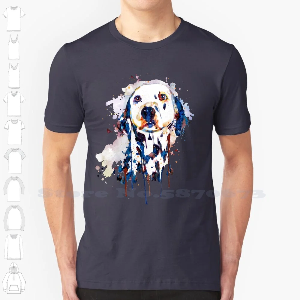 Dalmatian Head 100% Cotton T-Shirt Dalmatians Head Watercolor Portrait Wall Animal Art Pets Cute Beautiful Blue Brown