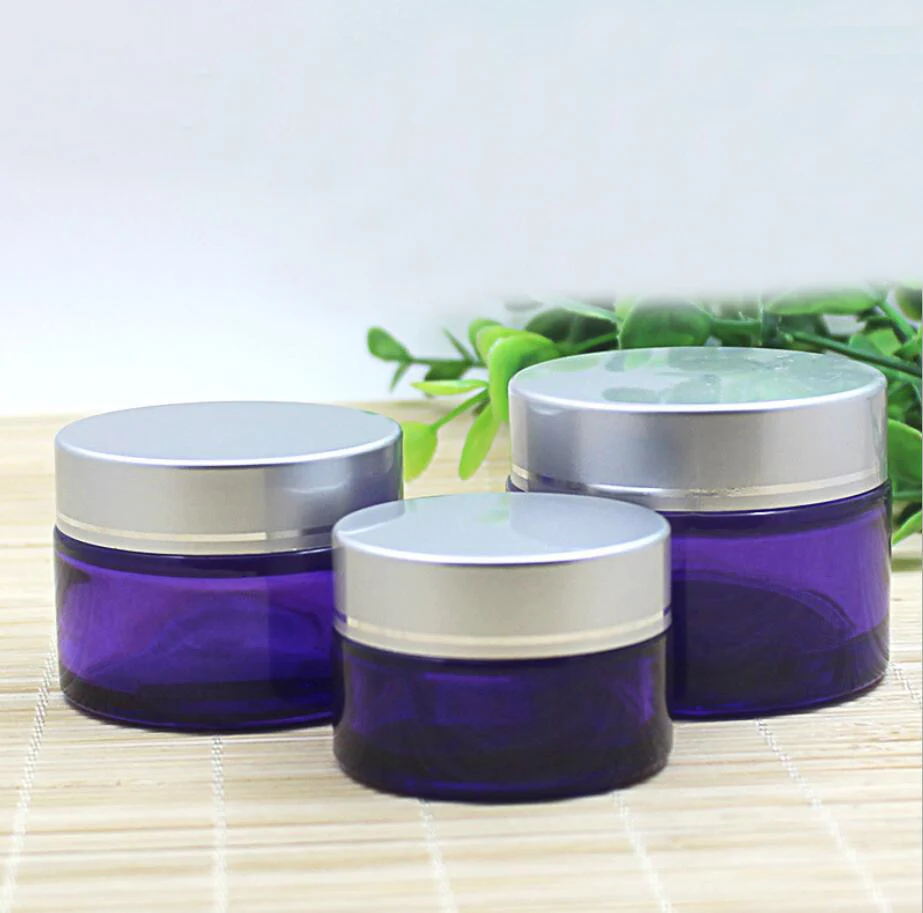 20G purple glass jar,cream jar,Cosmetic Jar,with shiny  silver lid for essence/eye cream/night cream glass bottle