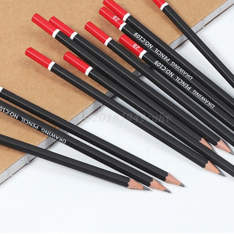 OOTDTY 12pcs/box  Pencil Sketch Drawing Writing 2H HB 2B 3B 3H 4B 5B 6B 8B 10B Office School Supplies