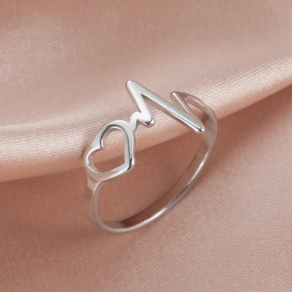 Cazador Fashion HeartBeat Rings Women Doctor Nurse Stainless Steel Hollow Heart Finger Rings Jewelry Birthday Friends Gifts 2024