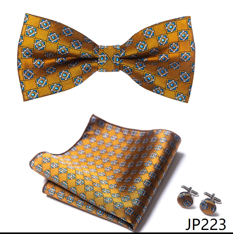 Great Quality Silver Office Butterfly Hanky Cufflink Set Bowtie For Men Geometric Hombre Formal Clothing