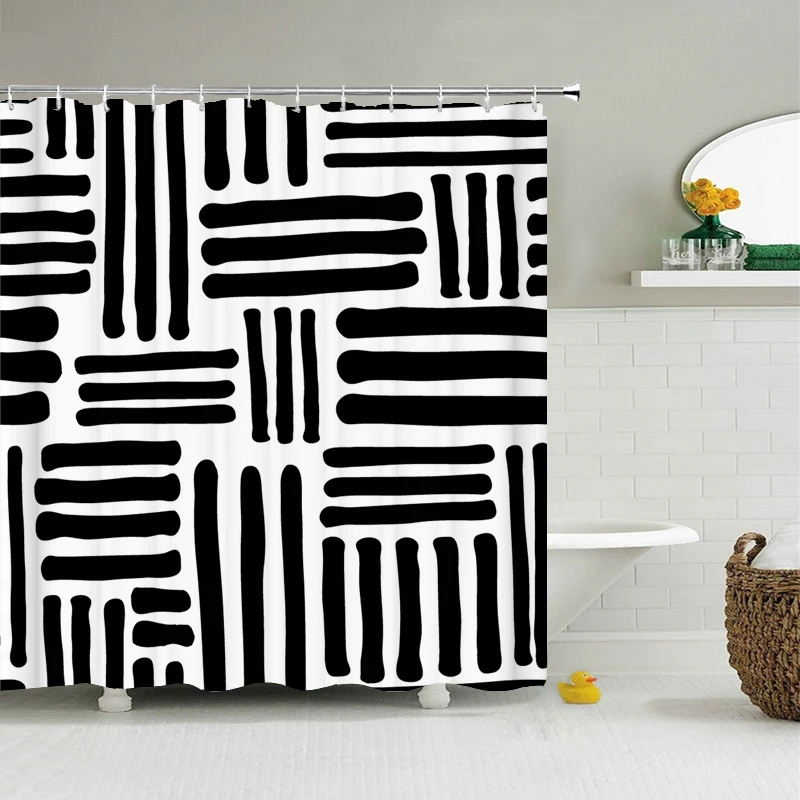 Black White Geometry Shower Curtains Waterproof Bathroom Curtain 3d Polyester Modern With Hooks Large Size 240*180cm Bath Screen