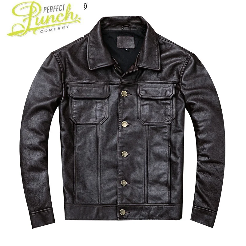 

Leather Real Jacket Men 100% Cow Leather Coat Short Vintage Men's Genuine Leather Jackets Motorcycle KJ2209