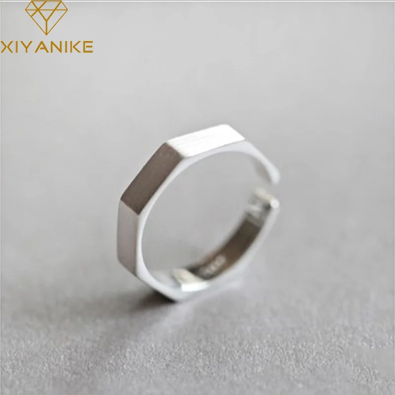 

XIYANIKE Silver Color Handmade Rings Korean Creative Geometric Jewelry for Women Wedding Couple Size 17mm Adjustable