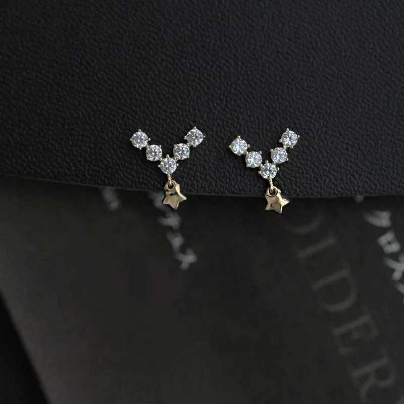 

925 Sterling Silver 14K Gold Plating Classic V-shaped Stud Earrings Women Simple Star Earrings Fashion Charm Jewelry Gift