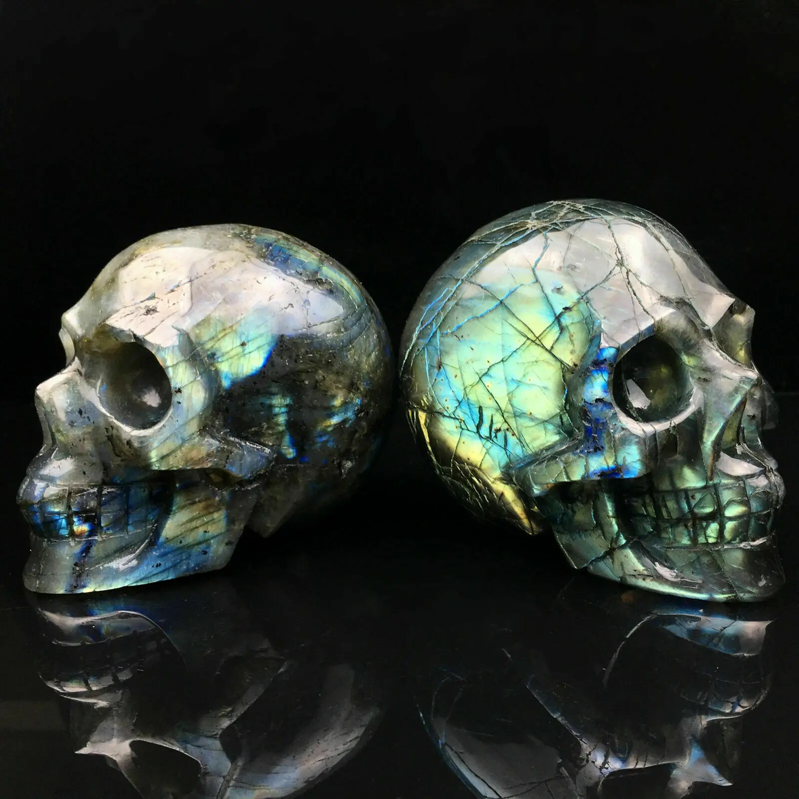 800g-1000g  Natural Labradorite Quartz Skull Hand Carved Crystal Healing