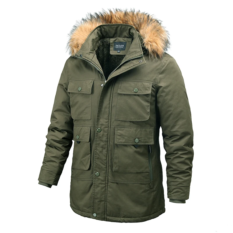 Parkas de algodón cálidas y gruesas para hombre, chaqueta Vintage a prueba de viento, abrigos de calidad, Cuello de piel, sombrero de moda, Parka masculina, invierno, Otoño, 2023