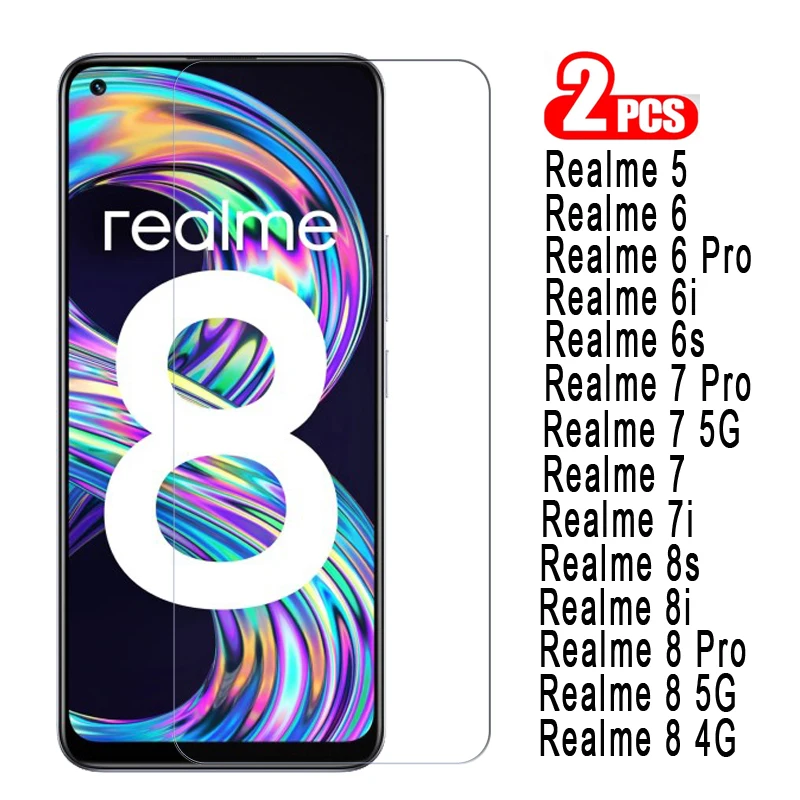 

2-1Pcs 9h Tempered Glass For Realme 8 7 6 5 6i 6s 7i 8s 8i Cover Front Screen Phone Protector Film For Realme 8 7 i S Pro Glass