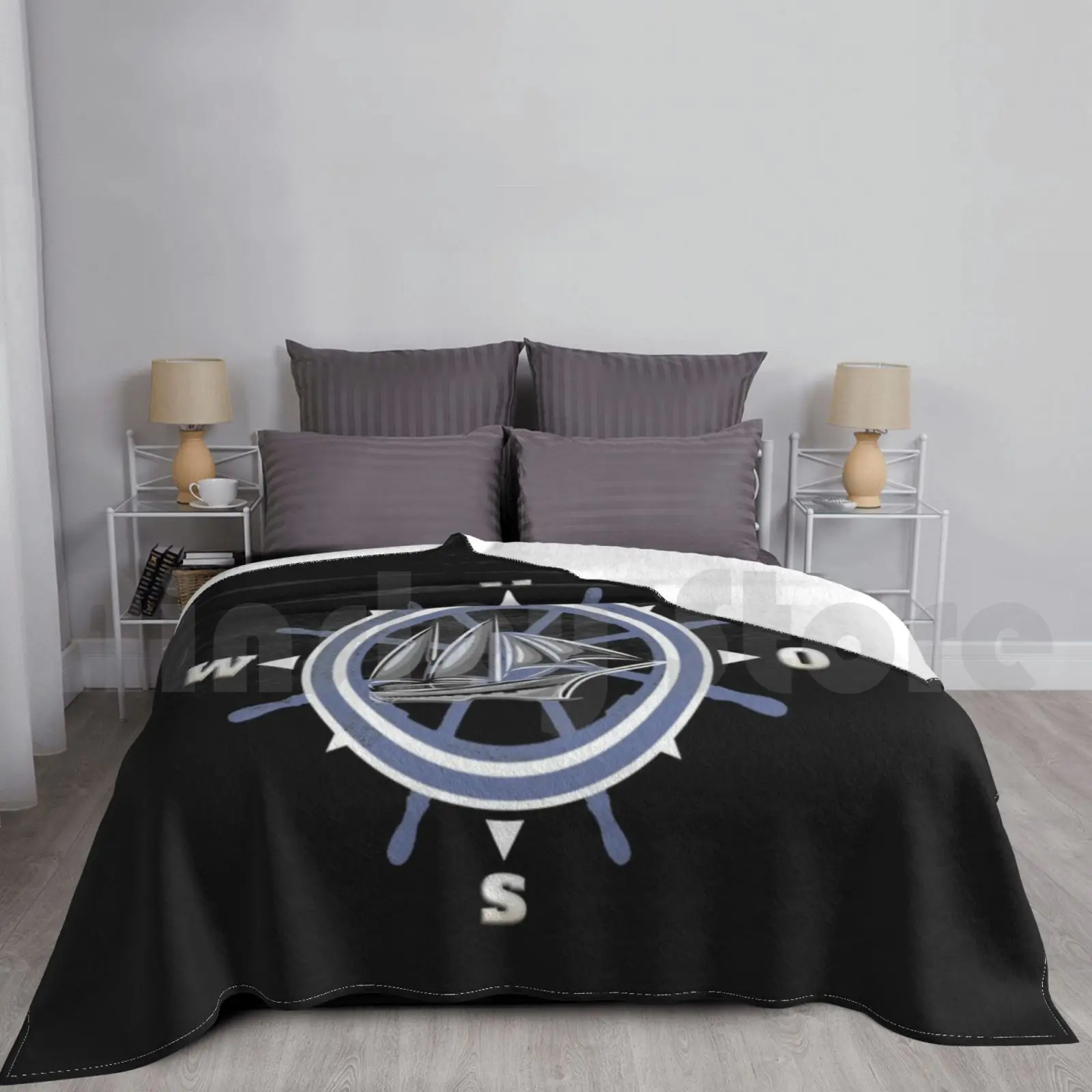 Who Like To Go To Sea. Blanket Fashion Custom Sailboat Captain Boating Go Sailing Boat Steering Wheel Compass Captain