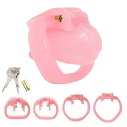 Pink Resin HT V4 Male Chastity Device with 4 Penis Ring Plastic Cock Cage Penis Bondage Fetish Chastity Belt Sex Toy For Men