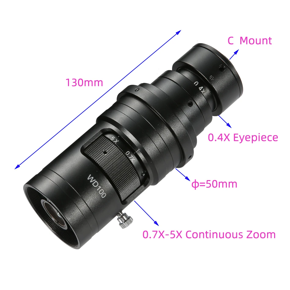 200X 500X 1000X Adjustable Magnification 0.7-5X Continuous Zoom C Mount Lens For HDMI VGA USB Industrial Video Microscope Camera