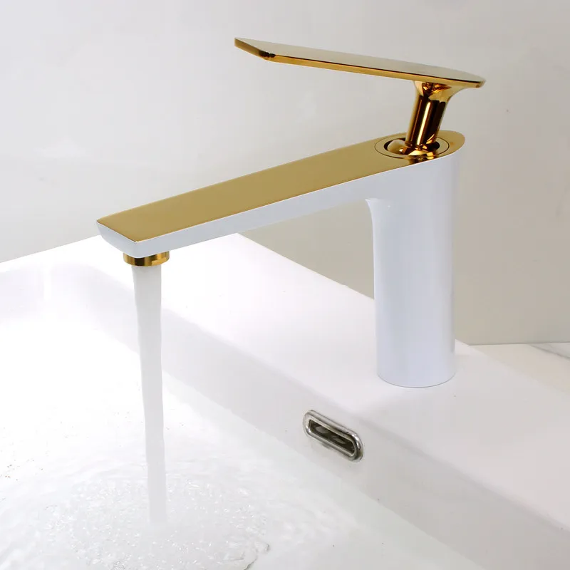 

Bathroom Basin Faucet Solid Brass Sink Mixer Tap Hot & Cold Lavatory Crane Deck Mounted Single Handle White & Gold Free Shipping