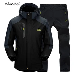 DIMUSI Men Sports Set Outdoor Sweatshirt +Sweatpants Suit Casual Waterproof 2 Pcs Hiking Sets Tracksuit Hoodies Mens Clothing