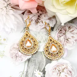 Sunspicems Gold Color Crystal Algeria Morocco Earring For Women Arab Ethnic Wedding Jewelry Drop Water Dangle Earring Bride Gift