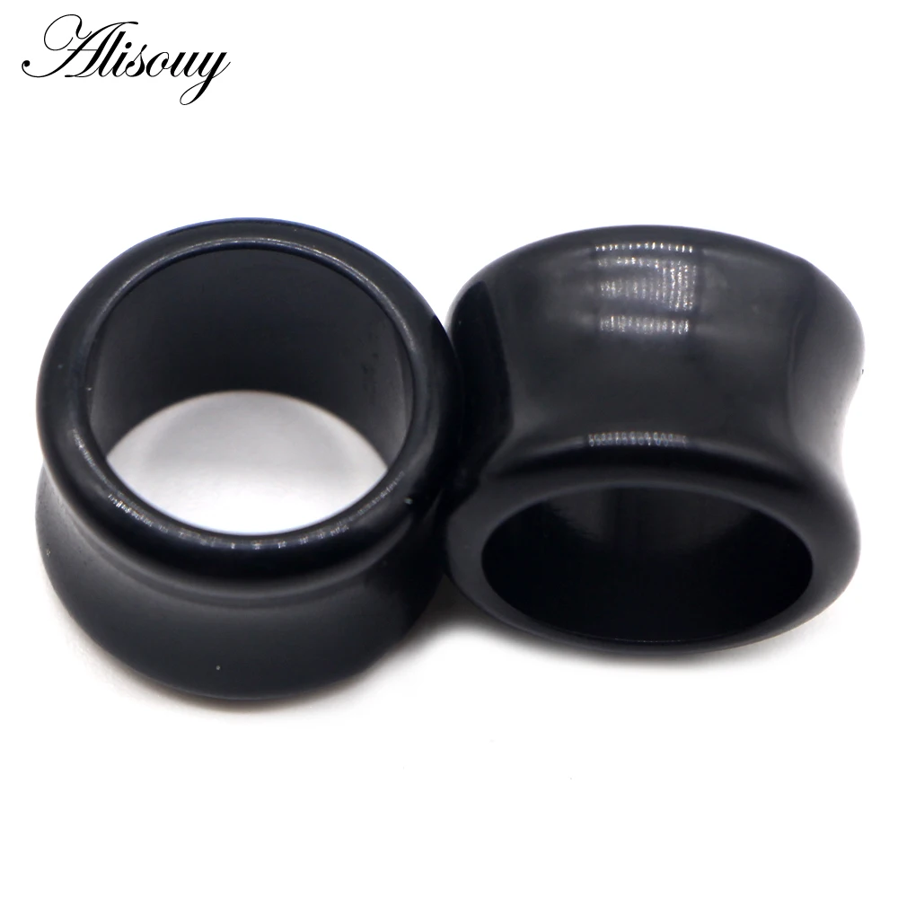 Alisouy 2pcs Black White Acrylic Hollow Punk Ear Tunnel Plugs Piercing Double Flared Earring Gauges 4mm-22mm For Unisex Jewelry