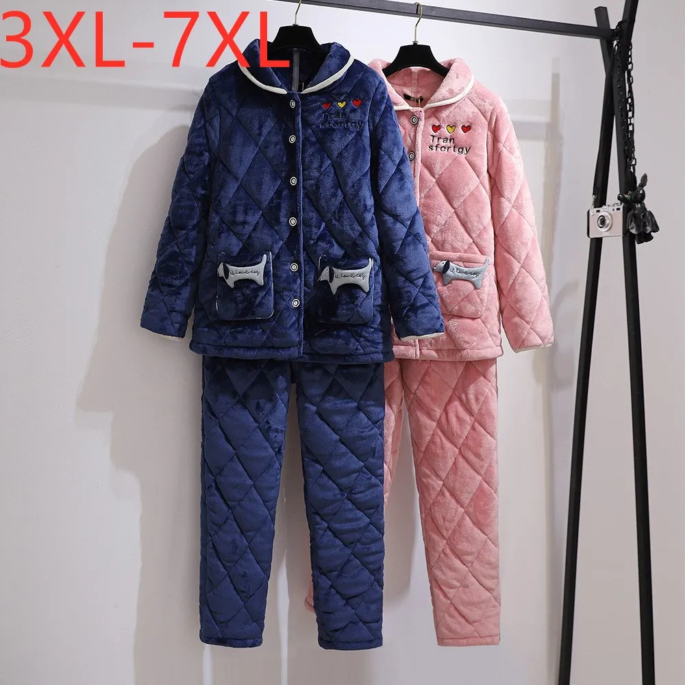 New Ladies Winter Plus Size Women Clothing Pajamas Sets Large Loose Wool Liner Shirt And Pants Home Wear Suit 4XL 5XL 6XL 7XL