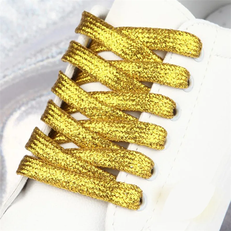 120 cm Colorful man women Shoelaces sneakers Metallic Glitter Shiny gold shoelace silver Flat shoe laces run sports shoe lacing