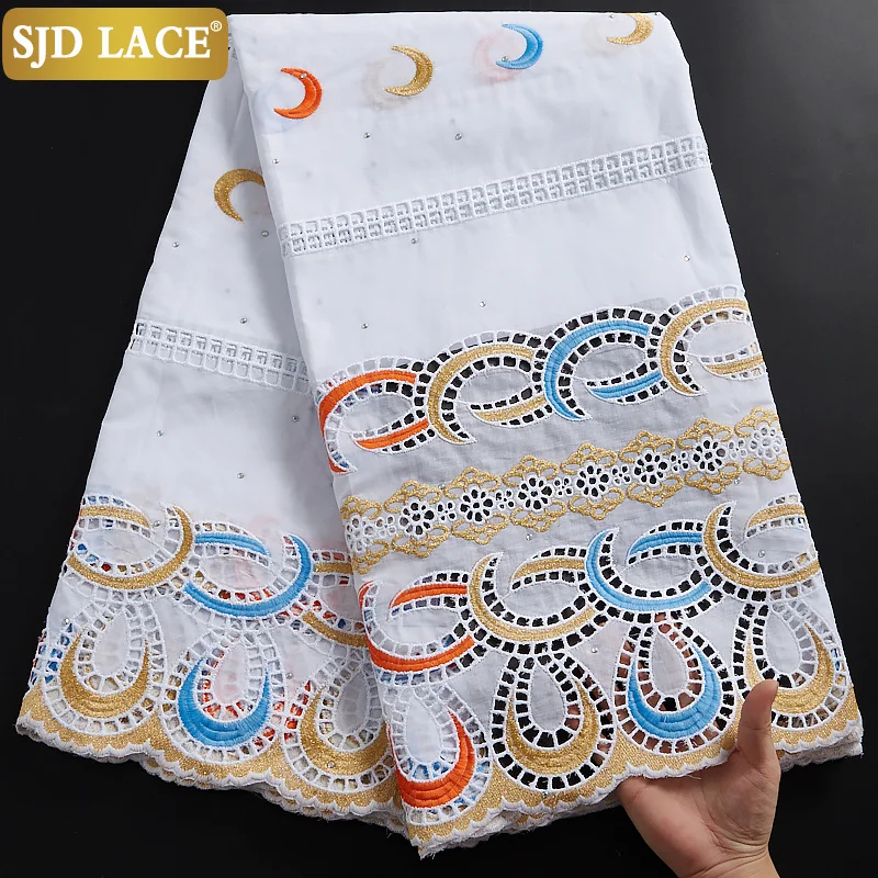 SJD LACE African Cotton Lace Fabric 2024 High Quality Stones Swiss Voile Lace Dubai Nigerian Cottons For Daily Dresses Sew A2341