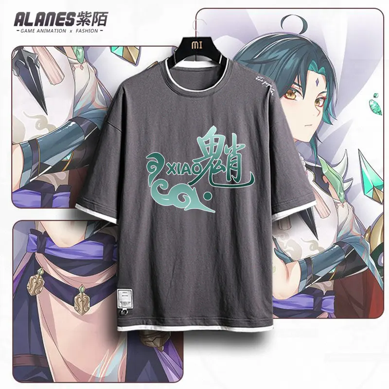 Male Xiao Genshin Impact Xiao Manga cosplay Short Sleeve Cotton Trendy T-shirt Japan Anime Game Tee Tops Oversized Clothes suits