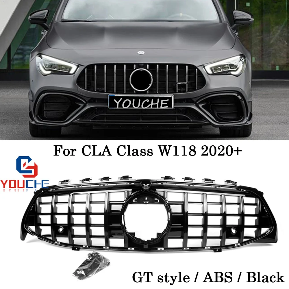 

W118 GT Grille For Mercedes CLA Class C118 W118 2020+ CLA250 CLA200 ABS Front Bumper Grill Black Color