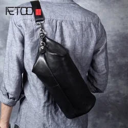 AETOO Personality casual Head cowhide single shoulder crossbody bag male leather cylinder pack