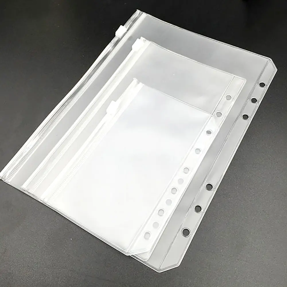 12PCS Convenient Clear PVC A5 A6 A7 Binder Pockets Clear Zipper Folders For 6-Ring Notebook Binder Files Reports Binder