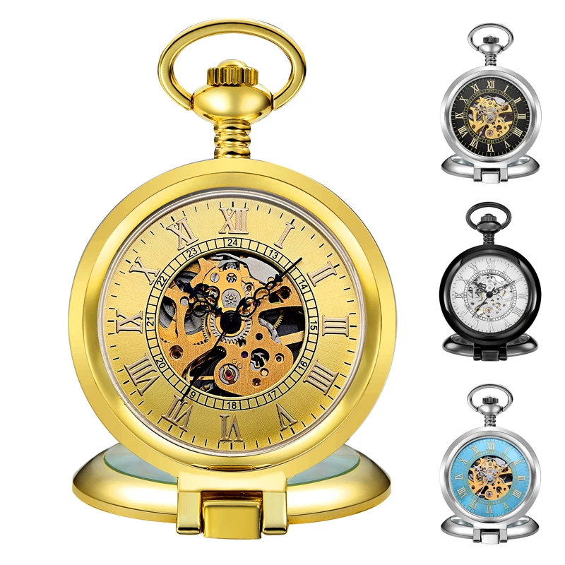 Luxury Retro Golden Hollow Skeleton Mechanical Pocket Watch Mens Fob Chain Steel Exquisite Sculpture Women Pocket Wath Gifs